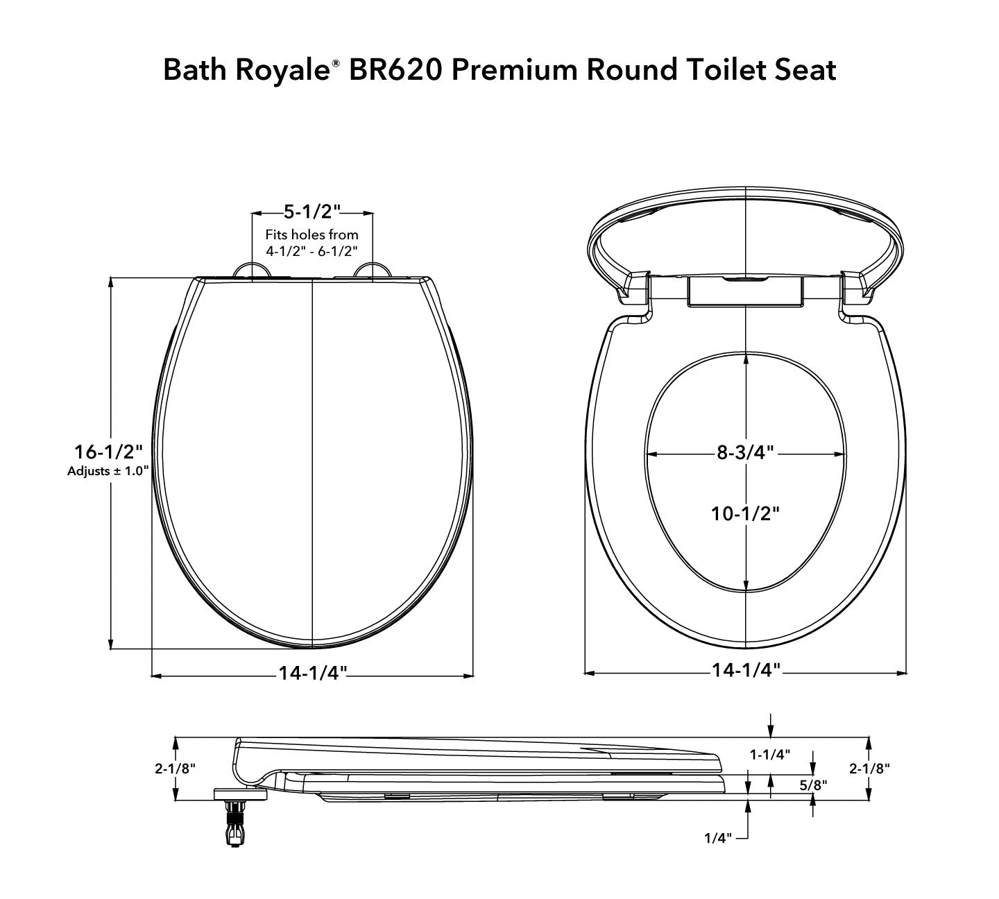 BR620 Premium Round Toilet Seat Dimensions