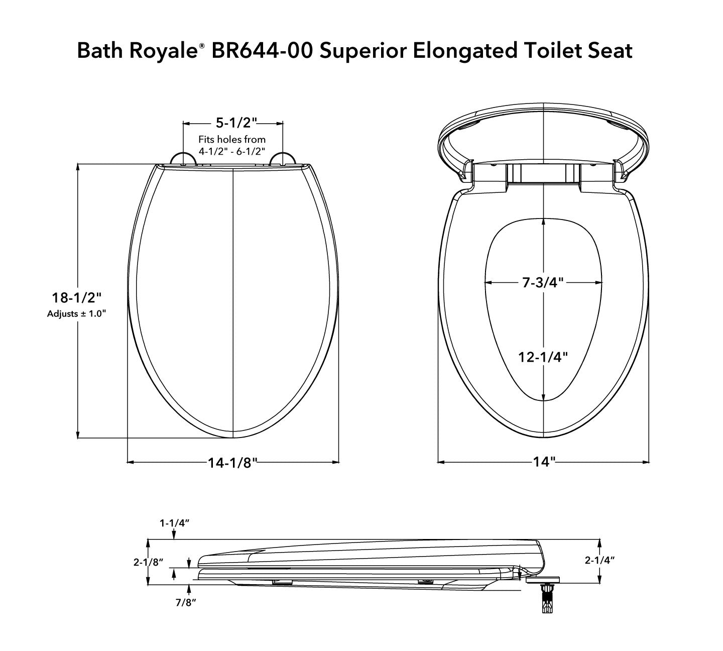 BR644 Superior Elongated Toilet Seat Dimensions