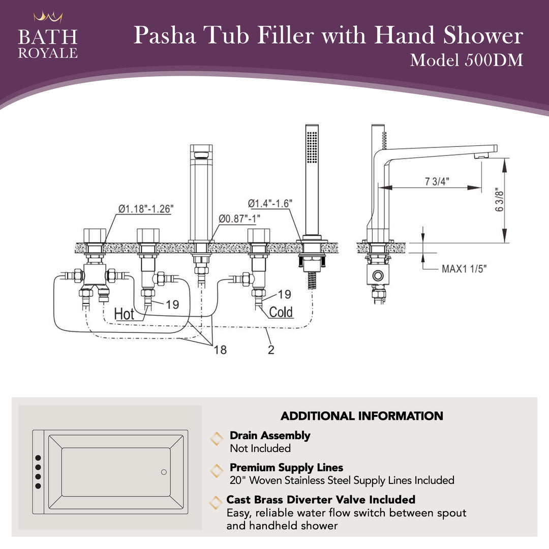 Pasha Deck Mount Tub Filler with Handheld Spray