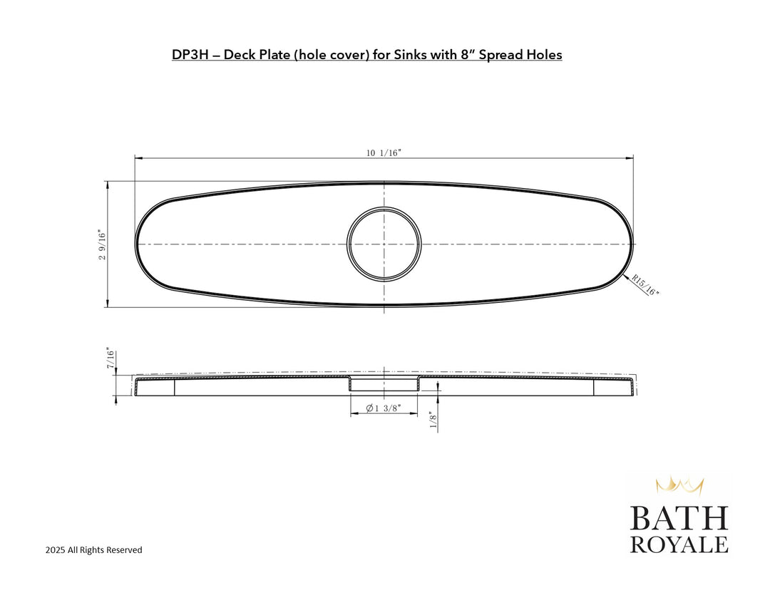 Sink Deck Plate (hole cover) for 8" Spread Holes