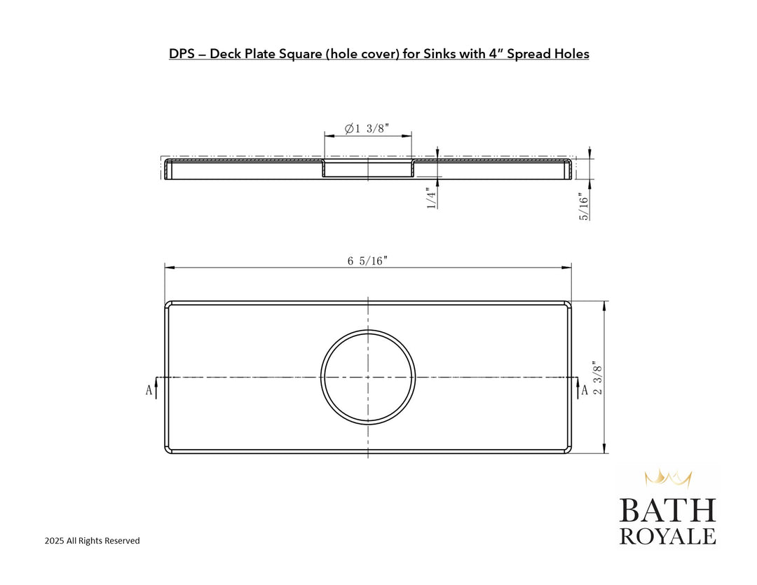 Bathroom Sink Deck Plate Square (hole cover) for 4" Spread Holes