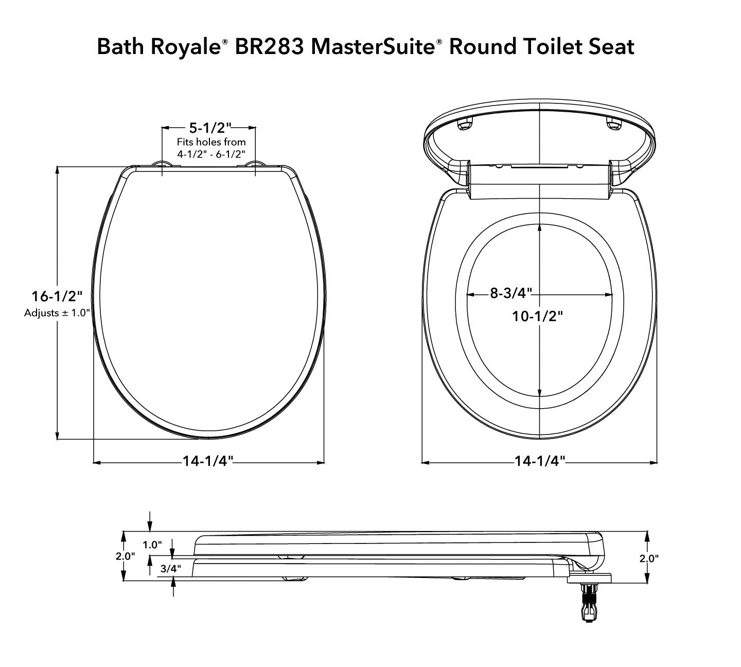 BR283-MasterSuite Round Toilet Seat Dimensions