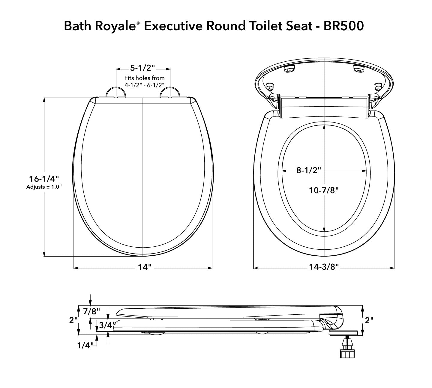 BR500 Executive Round Toilet Seat Dimensions