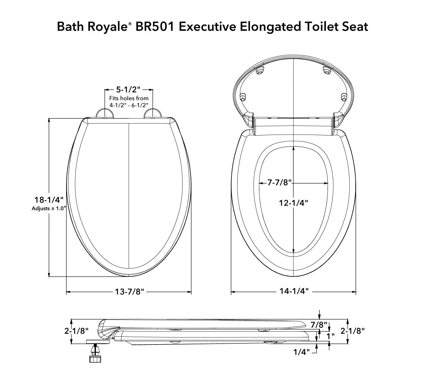 BR500 Executive Elongated Toilet Seat Dimensions