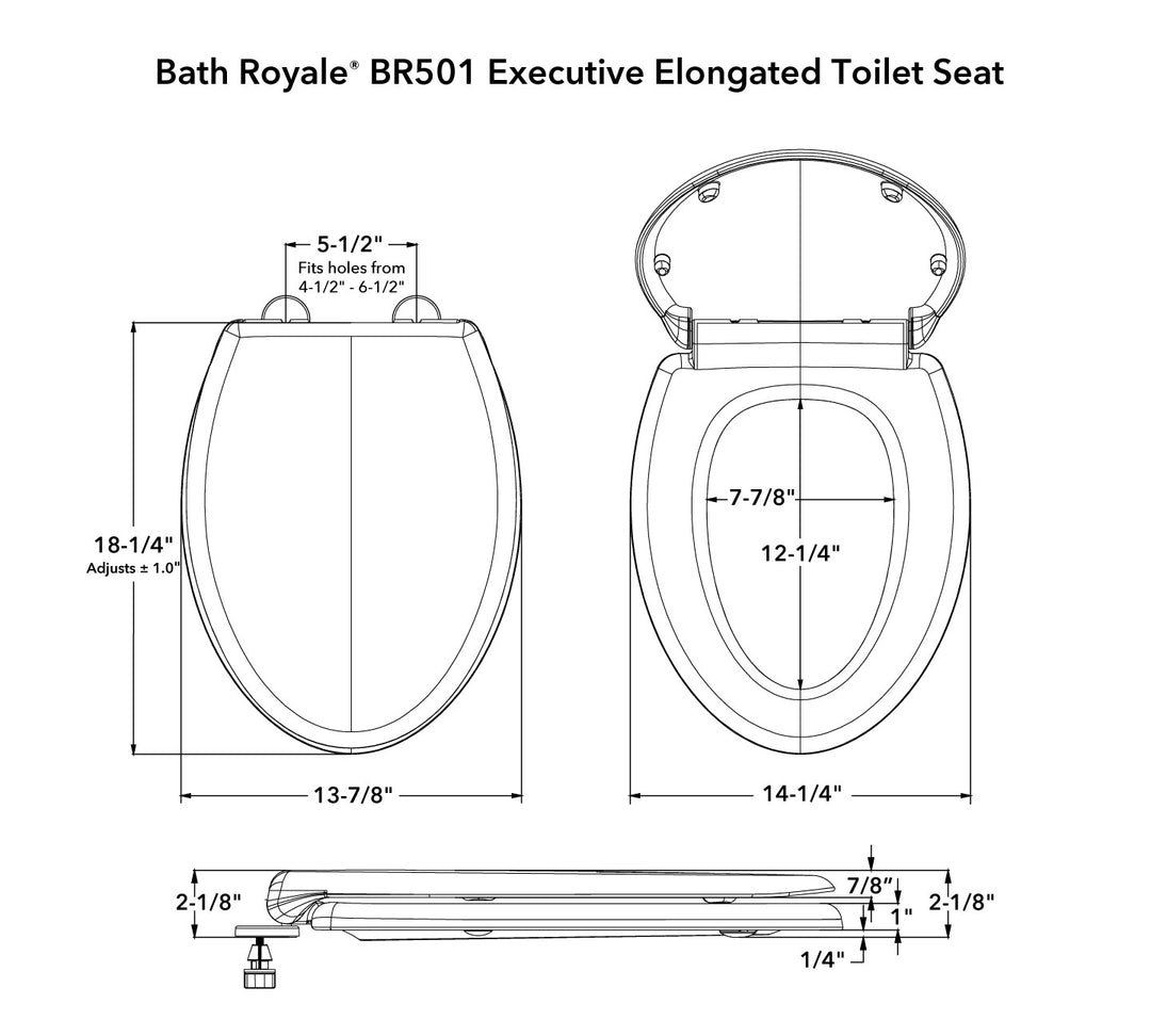 BR500 Executive Elongated Toilet Seat Dimensions
