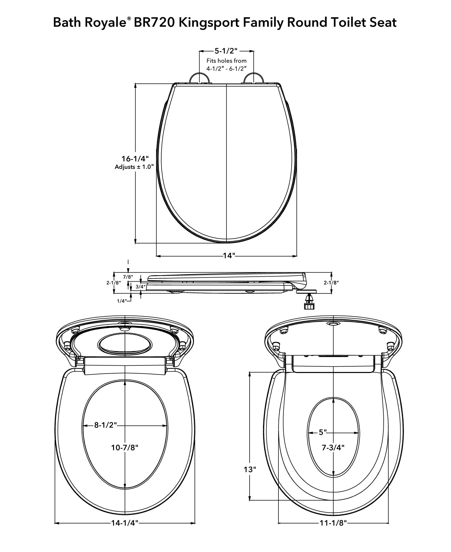 Dimensions of Round Kingsport Family Toilet Seat with Built-In Child Seat