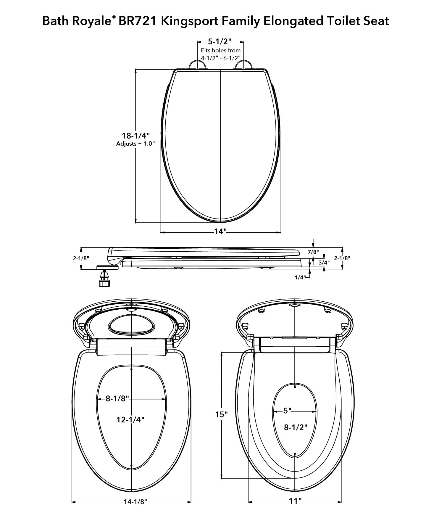 Dimensions of Elongated Kingsport Family Toilet Seat with Built-In Child Seat