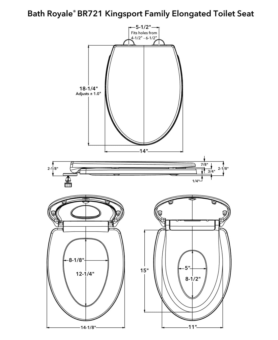 Dimensions of Elongated Kingsport Family Toilet Seat with Built-In Child Seat