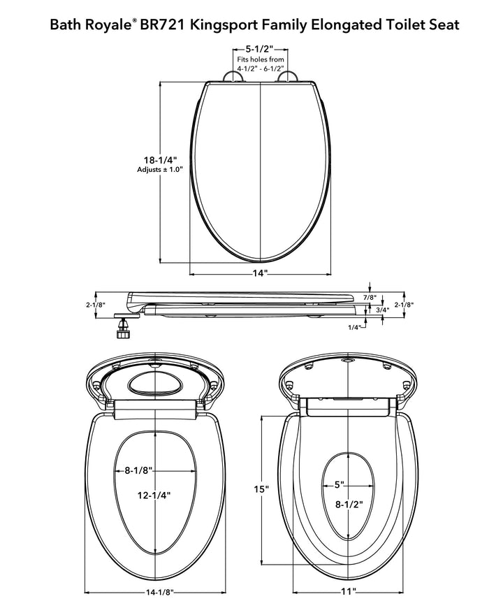 Dimensions of Elongated Kingsport Family Toilet Seat with Built-In Child Seat